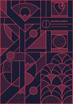 the cover of an album with geometric shapes and lines in pink, black and red