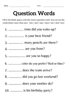 question words worksheet for kids to practice their english language and writing skills with pictures