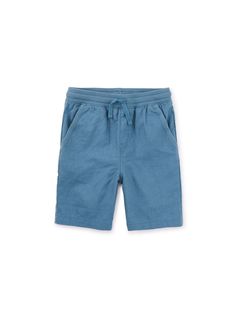 Designed to last, these woven linen/cotton shorts sport a versatile color that can be mix-and-matched with a graphic tee. Easy-wear details feature front slash patch pockets, a back welt pocket, a functional drawcord, and comfy elastic waist. Below mid-thigh length. Casual Blue Shorts With Patch Pockets, Sporty Cotton Bermuda Shorts With Pockets, Sporty Cotton Bermuda Shorts For Spring, Blue Patch Pocket Shorts For Summer, Blue Shorts With Patch Pockets For Spring, Spring Cotton Shorts With Patch Pockets, Blue Cotton Shorts With Patch Pockets, Casual Bermuda Shorts With Patch Pockets, Bermuda Shorts With Patch Pockets For Summer