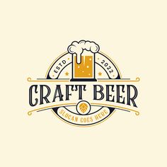 the craft beer logo is shown in yellow and blue colors, with an image of a mug