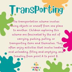 a poster with the words transporting and colorful paint splattered on it's side