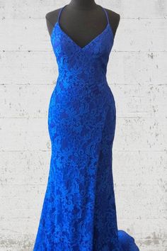 Elegant Lace-up Back Mermaid Royal Blue Long Lace Prom Dress Blue Lace Prom Dress, Teal Cocktail Dress, Short Red Prom Dresses, Fancy Short Dresses, Prom Dresses Elegant, Prom Dresses Long Lace, Royal Blue Lace, 2020 Prom Dresses, Royal Blue Prom Dresses