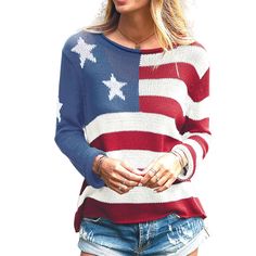 PRICES MAY VARY. Fabric: Women american flag sweater is made of slight Stretch, breathable lightweight polyester blend, fourth of july outfit women, women usa sweatshirt comfortable to wear in all season. Features: Women vintage crewneck sweaters are designed with flag pattern, long sleeve, scoop collar/v neck, loose fit. Vintage sweater, american flag sweatshirt, usa flag sweater, fourth of july shirts for women. Size: USA flag lightweight sweater have S/M/L/XL size to choose. Please refer to o Usa Flag Sweater, American Flag Sweatshirt, Fourth Of July Outfit, Star Sweatshirt, Flag Sweater, American Flag Sweater, Usa Sweatshirt, Crewneck Sweaters, Flag Pattern