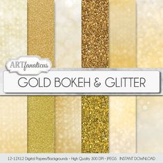 gold bokeh and glitter digital paper pack