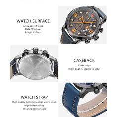 Description Mirror: high hardness and wear-resistant glass mirrorMovement: Quartz MovementStrap: genuine leather strapClasp type: solid steel buckleWaterproof: 35m life waterproofDial diameter: 42mmDial thickness: 12.3mmStrap width: 20mmStrap length: 243mmWeight: 53g Free Return & Exchange FREE RETURNS on all US orders! The following conditions must be met: 1. Items must be returned within 45 days after the purchase date. 2. Items must be unworn. undamaged and in original packaging. White Watches For Men, Mens Fashion Watches, Men's Watch, Michael Kors Watch, Quartz Movement, Fashion Watches, Womens Watches, Order Now, Your Perfect