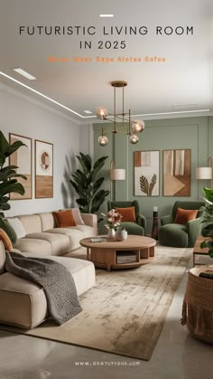 a living room filled with furniture and plants