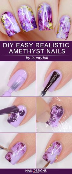 Amethyst Nails, Diy Nails Easy, Nail Art Diy Easy, Diy Nail Designs, Simple Nail Designs, Nail It, Nail Art Tutorial, Easy Nail Art, Manicure E Pedicure