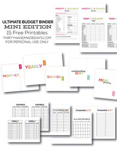 the ultimate printable budget binder is shown in various colors and sizes, including one for