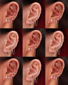 multiple images of different types of ear piercings