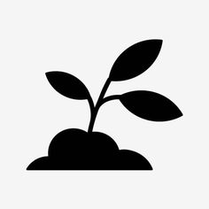 a black and white silhouette of a plant with leaves on it's head, in the ground