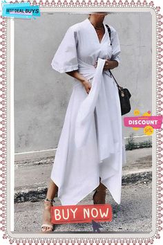 Women's A-line Dress Midi Dress Half Sleeve Solid Color Summer Elegant White Black White Dresses Linen Chic Solid Color A-line Shirt Dress, Spring A-line Mini Dress Solid Color, White Solid Color Shirt Dress For Spring, Solid Color V-neck Shirt Dress For Spring, Casual A-line Solid Color Shirt Dress, Casual A-line Shirt Dress For Party, White Summer Wrap Dress For Party, Solid Color Shift A-line Midi Dress, Solid Color A-line Midi Dress For Day Out