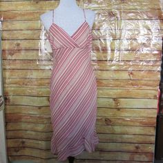 New With Tags Vintage Sfuzi Pink Diagonal Striped Dress With Spaghetti Straps, Lined, Ruffled Edge, And Surplus Bodice. Colors: Pink/Burgundy/White/Tan. Size: 11. Shell & Lining: 100% Polyester. Fitted Striped Sundress For Spring, Striped Fitted Dress With Spaghetti Straps, Fitted Striped Dress With Spaghetti Straps, Striped Fitted Sundress For Summer, Fitted Striped Sundress For Summer, Striped Fitted Midi Sundress, Striped Spring Dress With Spaghetti Straps, Striped Spaghetti Strap Midi Dress For Summer, Striped Fitted Sundress For Vacation