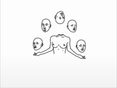 a line drawing of five heads and four arms in the shape of a woman's body