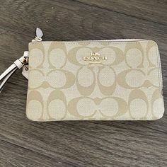 Like New Double Zip Wallet Without Tags Coach Clutch With Zipper For Daily Use, Beige Pouch Bag With Card Slots, Coach Beige Coin Purse With Card Slots, Cream Wallet With Zipper Pouch For Daily Use, Coach Travel Coin Purse With Interior Card Slots, Cream Wallets With Zipper Pouch For Daily Use, Coach Crossbody Bag With Card Slots, Coach Travel Coin Purse With Card Slots, Coach Wallet With Zipper Closure For On-the-go