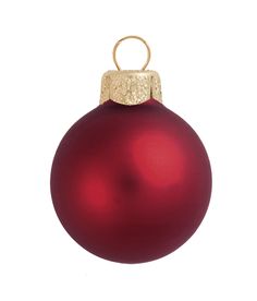 a red christmas ball ornament hanging on a white background