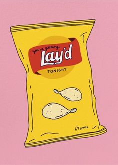 a bag of layd potato chips on a pink background