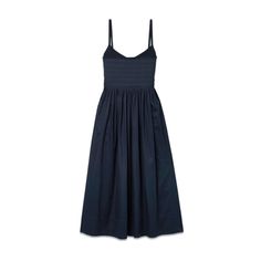 La Ligne Pintucked Cotton Poplin Stretch Jersey Midi Dress Color: Midnight Size: Xl Measurements(Laying Flat): Armpit To Armpit: 18” Waist: 16” Length: 49” Material: 100% Cotton Lining: 85% Viscose 9% Polyester 6% Elastane Care Info: Dry Clean New With Tags! Comes From A Smoke/Pet Free Home! Elegant Poplin Summer Dress, Elegant Poplin Dress For Summer, Elegant Summer Poplin Dress, Elegant Poplin Daywear Dresses, Elegant Poplin Dresses For Daywear, Navy Pleated Summer Dress, Blue Cotton Dress With Gathered Waist, Navy Cotton Midi Dress, Blue Daywear Dress With Ruched Bodice