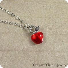 Tiny Red Apple Necklace, Silver Plated Red Apple Charm on a Silver Cable Chain Red Metal Pendant Charm Necklaces, Red Pendant Charm Necklace In Metal, Red Metal Pendant Charm Necklace, Nickel Free Red Metal Charm Necklaces, Nickel-free Red Metal Charm Necklaces, Red Nickel-free Pendant Charm Necklace, Red Nickel-free Charm Necklace For Gift, Apple Necklace, New Kensington Pa