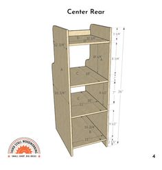 a wooden bookcase with measurements for the bottom shelf