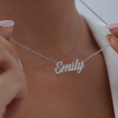 "Personalized Minimalist Name Necklace, Custom Name Necklace for Her, Christmas Gift for Mom, Dainty Name Necklace, Minimalist Necklace with Name, This necklace will be certainly GREAT GIFT for Christmas, Anniversary, Mother`s day, Birthday, Engagement, Bridesmaid or Girlfriends. INFO ABOUT PRODUCT *Material: High Quality 925 Sterling Silver/14K Solid Gold. *Finish: Sterling Silver, 14K Gold-Plated, 14K Rose Gold-Plated and 14K Solid Gold, 14K White Gold, 14K Rose Gold. *Chain Size: 14\", 16\", Girlfriend Necklace, Necklace With Name, Silver Name Necklace, Necklaces Silver, Necklace For Girlfriend, Gold Name Necklace, Necklace For Her, Christmas Gift For Mom, Graduation Gifts For Her