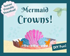 "⭐ These printable DIY Mermaid Crowns are a fun activity for your little mermaid! They are perfect for a mermaid theme party, playtime with friends, or everyday fun at home! ⭐  ⭐ We also offer already colored and assembled crowns. Simply cut and size to head. Get both sets for only $1 more. ⭐ https://www.etsy.com/listing/1244307263/mermaid-crowns-diy-and-printable-mermaid ⭐ SHOP MATCHING ITEMS HERE ⭐ Matching Mermaid Party Supplies https://www.etsy.com/shop/DigitalDesigns4Kids?ref=shop_sugg&section_id=38234606 If you are planning a Mermaid theme birthday party, you may like our Mermaid Birthday Party Bundle! It includes everything you need for a fin-tastic mermaid themed party AND you will save over $20 compared to buying each item separately. https://www.etsy.com/listing/1219366498/mermai Diy Mermaid Crown, Little Mermaid Crafts, Mermaid Wand, Mermaid Headpiece, Crown Printable, Mermaid Crowns, Mermaid Party Supplies, Mermaid Birthday Party Decorations, Diy Mermaid