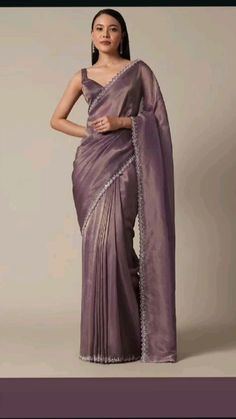 Lilac Saree, Crush Saree, Saree Wearing Styles, Simple Saree Designs, Trendy Outfits Indian, Scallop Border, New Saree Blouse Designs, Purple Saree, Fashionable Saree Blouse Designs