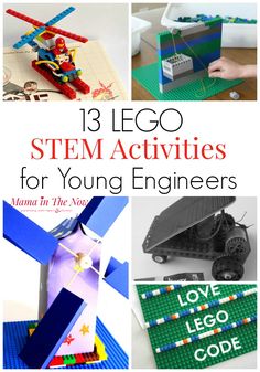 STEM Activities with LEGO. Learn math with LEGO, do science projects with LEGO, learn engineering with LEGO. STEM activities for young engineers. Learn with LEGO. #STEM #LEGO #Engineering #TeachingKids #TeachingChildren #LearningTools #LEGOMom #MamaintheNow #LearningActivities  via @MamaintheNow Lego Activities For Middle School, Lego Stem Challenge, Stem Activities Preschool, Fun Stem Activities