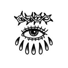 an eye with rain drops on it, drawn by hand in black ink royalty illustration