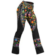 MEXICAN FLORAL FIESTA YOGA FLARE LEGGINGS - XS - Flare Celestial Floral, Round Yoga Mat, Buddha Pants, Bootcut Leggings, Bell Bottom Leggings, Hammer Pants, Yoga Flare Pants, Yoga Shoes, Wide Leg Yoga Pants