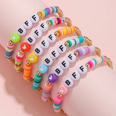 Handmade 5cm 6 Piece Bundle Trio Bracelets, Beaded Letters, 24 Birthday, Bff Jewelry, Bff Bracelets, Friendship Party, Best Friend Bracelets, Clay Bracelet, Friendship Jewelry