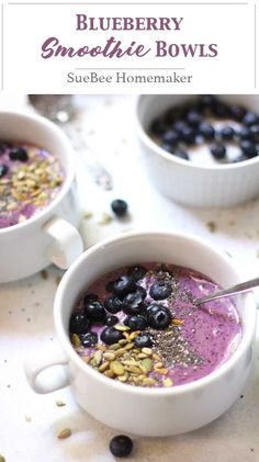 blueberry smoothie bowls with oatmeal in them