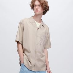 Open Collar Short-Sleeve Shirt Summer Shirt With Lapel Collar For Everyday, Everyday Summer Shirt With Lapel Collar, Casual Collared Rayon Shirt, Casual Rayon Collared Shirt, Oversized Lapel Collar Shirt For Summer, Oversized Summer Shirt With Lapel Collar, Classic Short Sleeve Rayon Tops, Classic Collared Rayon Tops, Casual Button-up Rayon Shirt