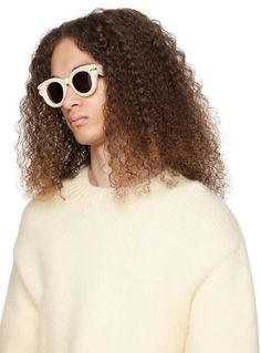 LOEWE.Off-White Inflated Round Sunglasses.Round nylon-frame sunglasses in off-white..· Brown lenses.· 100% UVA/UVB protection.· Integrated nose pads.· Gold-tone hardware at face.· Logo printed at temples.· Includes leather pouch.· Size: 46.23 145.Supplier color: Ivory/Brown.Nylon..Made in Italy..241677M134023 The Starry Night, Face Logo, Rectangular Sunglasses, Grey Lenses, Capsule Collection, Leather Pouch, Color Ivory, Sunglass Frames, Pink Brown