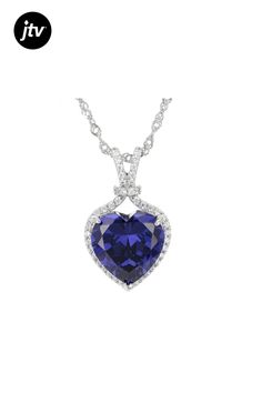 Bella Luce�� Esotica��� tanzanite and white diamond simulants 11.58ctw heart and round, rhodium over sterling silver heart pendant. Pendant measures approximately 0.94" L x 0.56" W and has a 2mm bail. Includes 18" L 0.03" W singapore chain that has a 2" extender and lobster claw clasp closure. Sterling Silver Heart Pendant, Silver Heart Pendant, Diamond Simulant, Pendant With Chain, Sterling Silver Heart, Silver Heart, White Diamond, Lobster Claw, Heart Pendant