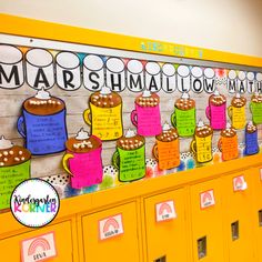 a bulletin board with coffee mugs on it