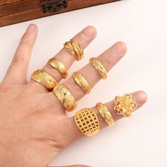 Afraic Jewelry-24k Ethiopia Dubai Gold Color Arab adjusable Rings Resizable for Women/Adolescent Wedding Jewelry African /Halloween GiftModel Number:3256801433247165