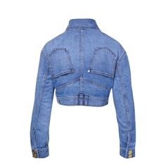 Cropped denim jacketBalmain switches things up with this jeans-style denim jacket. Designed to look like a repurposed pair of denim jeans, this cropped jacket has been detailed with an upside-down five-pocket design and and multiple belt loops.Blue cotton-denimClassic collarLong sleevesButtoned cuffsFront button fasteningBelt loopsClassic five pocketsCroppedComposition: Cotton 100%Lining: Polyester 65%, Cotton 35%Hand WashMade in Italy Denim Cropped Jacket With Pockets, Denim Blue Cropped Jacket With Pockets, Cropped Medium Wash Denim Jacket, Cropped Denim Blue Jacket With Pockets, Cropped Dark Wash Denim Jacket With Pockets, Fall Cropped Denim Top, Fitted Denim Cropped Jacket, Fitted Cropped Denim Jacket, Dark Wash Cropped Denim Jacket