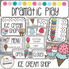 an ice cream shop poster with the words,'dramatic play'in front of it