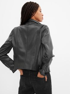 Faux-Leather Moto Jacket | Gap Factory Edgy Biker Jacket With Zip Fly For Work, Spring Leather Jacket With Zip Cuffs For Work, Leather Jacket With Zipper Closure For Work, Biker Leather Jacket With Asymmetrical Zip For Work, Long Sleeve Biker Jacket With Zip Fly For Fall, Casual Faux Leather Biker Jacket With Zipper, Casual Faux Leather Biker Jacket With Asymmetrical Zip, Fall Leather Biker Jacket With Zip Fly, Leather Biker Jacket With Zip Closure For Fall