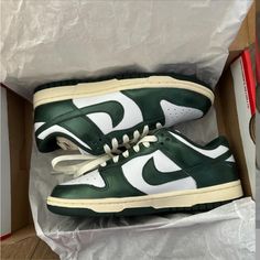 Brand New Nike Dunks In A Pretty Green Color. So Cute Just Didn’t Fit Me. Brand New Trendy Green Nike Sneakers, Nike Dunk Low Vintage Green, Green Nike Dunks, Pretty Green Color, Staple Shoes, Nike Kicks, All Things Green, Girly Shoes, Pretty Green