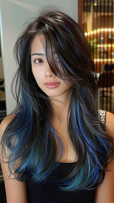 9000+ hair styles, long hair styles, hair color, Trendy and Unique Hairstyle --- Wedding Hair, Girl Hair Woman Blue Black Hair, Black Hair With Highlights, Hair Dye Colors, Hair Inspiration Color, Hair Colours, Hair Inspo Color