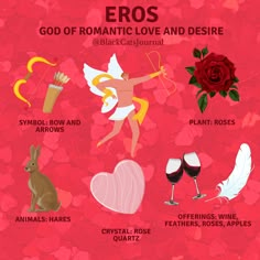 an image of valentine's day cards with the words eros and other symbols