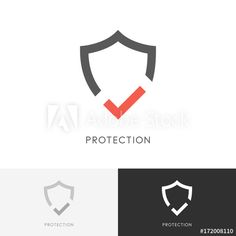 protection shield logo design with red tick symbol