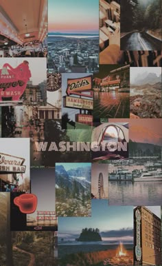 a collage of photos with the words washington in it's center surrounded by other images