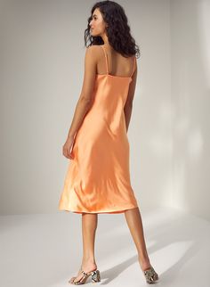 ONLY SLIP DRESS - Slinky midi slip dress Orange Slip Dress, Slip Dress Outfit, Midi Slip Dress, Satin Midi Dress, Dress Ideas, The Body, Slip Dress, Adjustable Straps, Dress Outfits