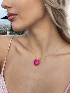 Trendy Heart Cut Jewelry Gift, Trendy Heart Cut Jewelry For Gifts, Pink Heart Necklace With Adjustable Chain For Gift, Pink Heart Necklace With Round Pendant For Gift, Pink Heart Necklace Gift With Round Pendant, Romantic Gifts For Her, Heart Pendant Gold, Pink Agate, Pendant Gold