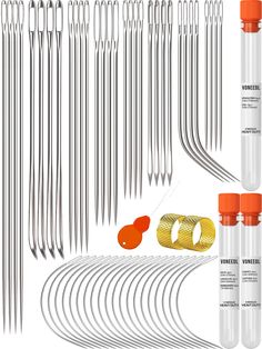 an assortment of different tools are shown in this image, including needle tips and needles