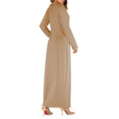 A simple long sleeved inner slip dress with round neck and matches perfectly with our open abayas to complete your outfit. The material is basic breathable thread cotton. Stretch Factor: 3/3 Designed For Jaela Luxury Modest Fashion Shop more Inner Slip Dresses here Available in Black, White, Gray and Caramel. Dress Length: maxi length Materials: thread cotton jersey fabric Gentle Washing Only Item runs true to size chart and is cut to suit our size chart. Please refer to our size chart for the b Solid Long Sleeve Long Dress For Fall, Stretch Long Sleeve Maxi Dress In Solid Color, Solid Color Stretch Maxi Dress With Long Sleeves, Long Sleeve Abaya With Modesty Panel For Fall, Fall Long Sleeve Abaya With Modesty Panel, Stretch Long Sleeve Solid Color Maxi Dress, Modest Beige Long Sleeve Maxi Dress, Beige Long Sleeve Modest Maxi Dress, Solid Long Sleeve Maxi Dress For Eid