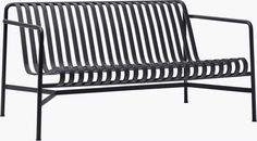 a metal bench sitting on top of a white background