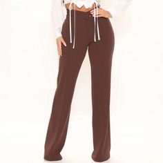 Sexy Wide Leg Pants, Never Worn, New With Tags Fitted High-waisted Pants For Date Night, High-waist Bottoms For Date Night, Solid Mid-rise Pants For Night Out, Solid High-waisted Pants For Date Night, Chic Mid-rise Party Bottoms, Trendy High-waisted Pants For Date Night, Brown Fitted Wide Leg Pants For Office, Fitted Brown Wide Leg Pants For Office, High Waist Fitted Pants For Date Night